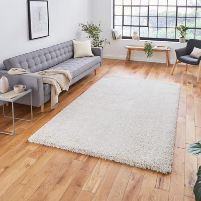Cream Plain Shaggy Easy To Clean Modern Polypropylene Rug For Living Room Bedroom And Dining Room-160Cm X 220Cm - image 1