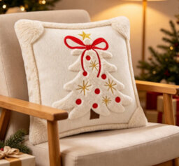 Amorly White Christmas Tree Star Throw Pillow Cover, Soft Plush Faux Fur Jacquard Festive Winter Cushion Case For Sofa Couch Holiday - thumbnail 4