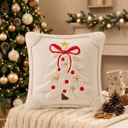 Amorly White Christmas Tree Star Throw Pillow Cover, Soft Plush Faux Fur Jacquard Festive Winter Cushion Case For Sofa Couch Holiday - thumbnail 1