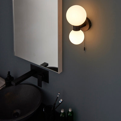 Anson Lighting Kelsey 2Lt Bathroom Wall Light Finished In Matt Black And Matt White Glass - image 1
