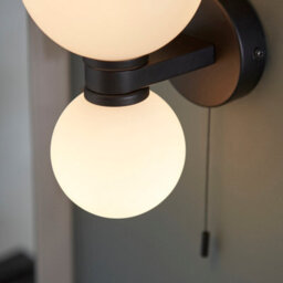 Anson Lighting Kelsey 2Lt Bathroom Wall Light Finished In Matt Black And Matt White Glass - thumbnail 2