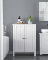 Songmics Freestanding Bathroom Cabinet Storage Cupboard Unit With 2 Doors And 2 Adjustable Shelves, White - thumbnail 1