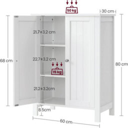 Songmics Freestanding Bathroom Cabinet Storage Cupboard Unit With 2 Doors And 2 Adjustable Shelves, White - thumbnail 9