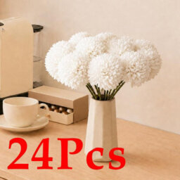 Amorly 24Pcs Artificial Pure White Ball Chrysanthemum Flowers Artificial Mums Flowers For Home Table Centerpiece Decor Silk Flowers - thumbnail 1