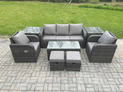 Fimous 7 Seater Rattan Garden Furniture Set With Rectangular Coffee Table 2 Side Tables 2 Small Footstools Patio Outdoor - image 1