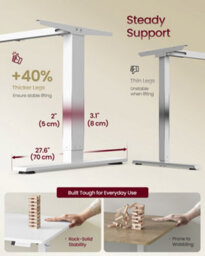 LEDREM Electric Standing Desk, 160 X 80 Cm, Usb C Port, Cable Tray, Height Adjustable Desk, Sedentary Reminder, 3 Memory Heights - thumbnail 4