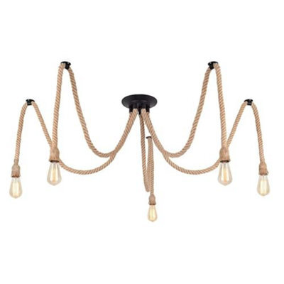 5 Head Industrial Chandelier Spider Ceiling Light Multi Bubble Hemp Rope Pendant Lamp Uk - image 1