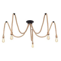 5  Head Industrial Chandelier Spider Ceiling Light Multi Bubble Hemp Rope Pendant Lamp Uk - thumbnail 1