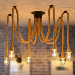 5  Head Industrial Chandelier Spider Ceiling Light Multi Bubble Hemp Rope Pendant Lamp Uk - thumbnail 4