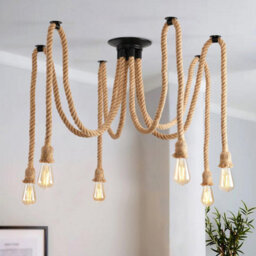 5  Head Industrial Chandelier Spider Ceiling Light Multi Bubble Hemp Rope Pendant Lamp Uk - thumbnail 3