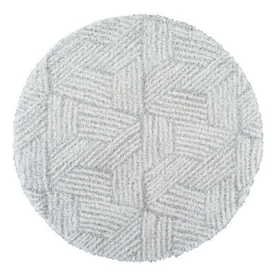 Livabliss Round Cloudy Shaggy-Geometric Beige Grey Soft Plush Pile Living Bedroom Rug 120 X 120 Cm Easy Care, Non Shedding - image 1