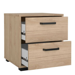 Wyld Haus Stuttgart Natural Oak Bedside Table 2 Drawers Black Metal Handles - thumbnail 7
