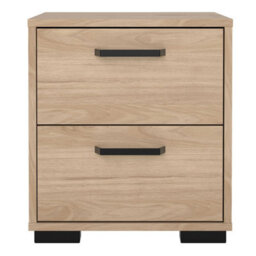 Wyld Haus Stuttgart Natural Oak Bedside Table 2 Drawers Black Metal Handles - thumbnail 4