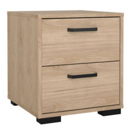 Wyld Haus Stuttgart Natural Oak Bedside Table 2 Drawers Black Metal Handles - thumbnail 3