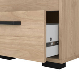 Wyld Haus Stuttgart Natural Oak Bedside Table 2 Drawers Black Metal Handles - thumbnail 9