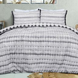 Smart Living Luxury Reversible Polycotton Easy Care Bedding Quilt Cover, Textured Duvet Cover Set, Bed Covers - Tiedye Tassel Trim - thumbnail 8