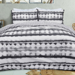 Smart Living Luxury Reversible Polycotton Easy Care Bedding Quilt Cover, Textured Duvet Cover Set, Bed Covers - Tiedye Tassel Trim - thumbnail 7