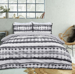 Smart Living Luxury Reversible Polycotton Easy Care Bedding Quilt Cover, Textured Duvet Cover Set, Bed Covers - Tiedye Tassel Trim - thumbnail 1