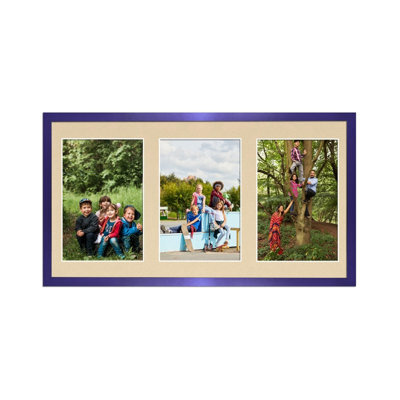 AK Frames 40X20Cm Purple Sleek Multi Photo Frame With Ivory Mount - Holds 3 Apertures (3X) 6X4 Photos - image 1