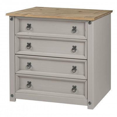 Mercers Furniture Corona Grey Painted Wax Small 4 Drawer Chest Of Drawers Solid Wood Pine Wooden With Mexican Styling Bedroom - image 1