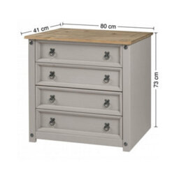 Mercers Furniture Corona Grey Painted Wax Small 4 Drawer Chest Of Drawers Solid Wood Pine Wooden With Mexican Styling Bedroom - thumbnail 6