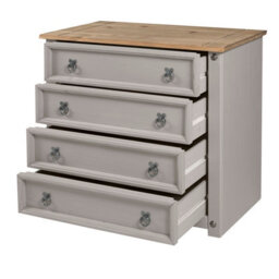 Mercers Furniture Corona Grey Painted Wax Small 4 Drawer Chest Of Drawers Solid Wood Pine Wooden With Mexican Styling Bedroom - thumbnail 3