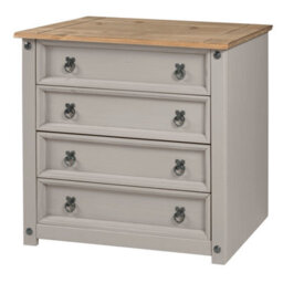 Mercers Furniture Corona Grey Painted Wax Small 4 Drawer Chest Of Drawers Solid Wood Pine Wooden With Mexican Styling Bedroom - thumbnail 2