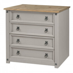 Mercers Furniture Corona Grey Painted Wax Small 4 Drawer Chest Of Drawers Solid Wood Pine Wooden With Mexican Styling Bedroom