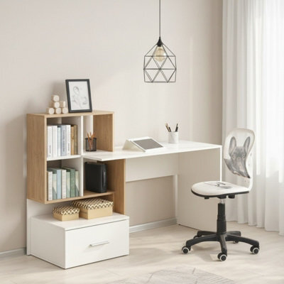 Traditional Style Desk With Drawer Grosso Golden Oak With White - image 1