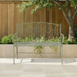 Charles Bentley Sage Green Leaf Design Rustic Metal Garden Bench - thumbnail 1