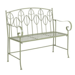 Charles Bentley Sage Green Leaf Design Rustic Metal Garden Bench - thumbnail 4