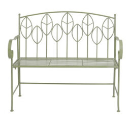 Charles Bentley Sage Green Leaf Design Rustic Metal Garden Bench - thumbnail 5