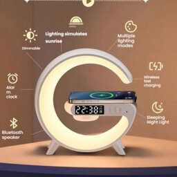 Smart 5-In-1 Wireless Charging G Bluetooth Alarm Clock Small Speaker Colorful Night Light - thumbnail 3