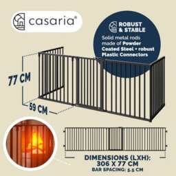 Casaria 5 Section Foldable Metal Fireplace Safety Gate With Safety Door Lock, Foldable, 306X77Cm, Fire Place Safety Gate X2 - thumbnail 3