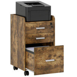 Homcom Mobile Filing Cabinet, Lockable File Cabinet With 2 Keys Rustic Brown - thumbnail 2