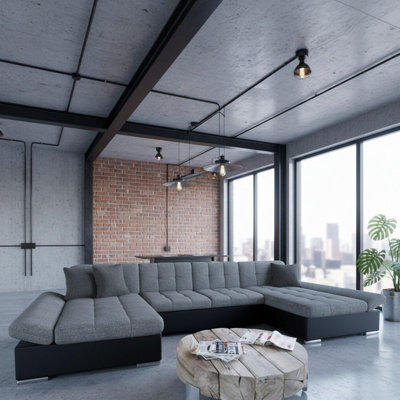 Alia Living Room Sleeper Corner Sofa Polyurethane Foam Wave Spring Wood Frame 360X160X75Cm Black And Grey - image 1