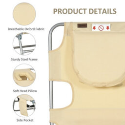 Outsunny Sun Lounger With Reading Hole, Folding Garden Lounger, Beige - thumbnail 6