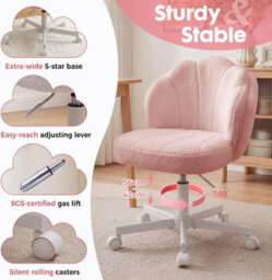 Gtplayer Office Desk Chair Makeup Vanity Chair Swivel Armless Height Adjustable Bedroom Dressing Table Chairs, Teddy, Pink - thumbnail 5