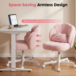 Gtplayer Office Desk Chair Makeup Vanity Chair Swivel Armless Height Adjustable Bedroom Dressing Table Chairs, Teddy, Pink - thumbnail 4