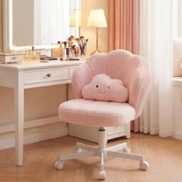 Gtplayer Office Desk Chair Makeup Vanity Chair Swivel Armless Height Adjustable Bedroom Dressing Table Chairs, Teddy, Pink