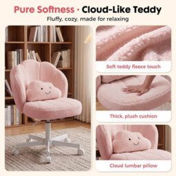 Gtplayer Office Desk Chair Makeup Vanity Chair Swivel Armless Height Adjustable Bedroom Dressing Table Chairs, Teddy, Pink - thumbnail 9