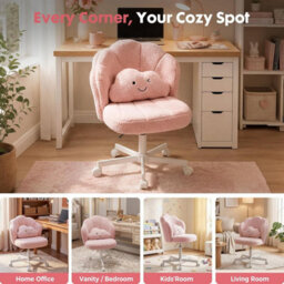 Gtplayer Office Desk Chair Makeup Vanity Chair Swivel Armless Height Adjustable Bedroom Dressing Table Chairs, Teddy, Pink - thumbnail 8