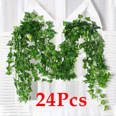 Amorly 24Pcs 220Cm Green Vines Fake Plant Vine Leaves, Hanging Fake Vine Leaves, Home Kitchen Garden Office Wedding Wall Decor - image 1