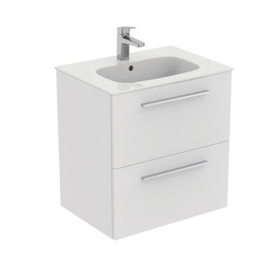 Ideal Standard I.life A Matt White Wall-Mounted Vanity Unit & Basin Set With 2 Chrome Effect Handle (W)600mm (H)630mm - image 1