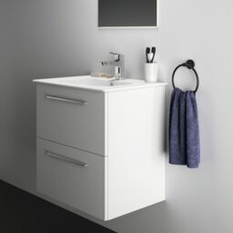 Ideal Standard I.life A Matt White Wall-Mounted Vanity Unit & Basin Set With 2 Chrome Effect Handle (W)600mm (H)630mm - thumbnail 2