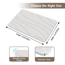 Fino Stone Stone Bath Mat - Super Absorbent Quick-Dry Diatomite Bath Mat, Non-Slip Bathroom Floor Mat With Anti-Slip Pad - thumbnail 6