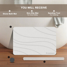 Fino Stone Stone Bath Mat - Super Absorbent Quick-Dry Diatomite Bath Mat, Non-Slip Bathroom Floor Mat With Anti-Slip Pad - thumbnail 2