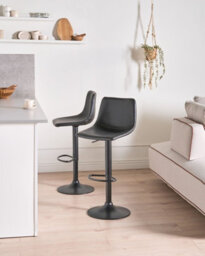 Beliani Set Of 2 Bar Stools Lebrija Faux Leather Swivel Black - thumbnail 2