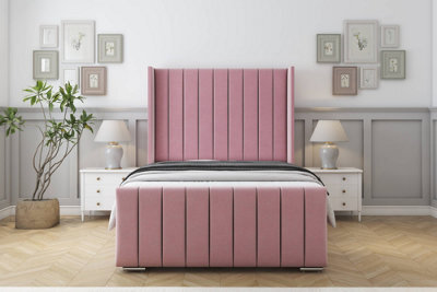 "Sloomy Melbourne Pink Plush Bed Frame With Mattress  With 50"" Upholstered Wingback Headboard 3' Single" - image 1