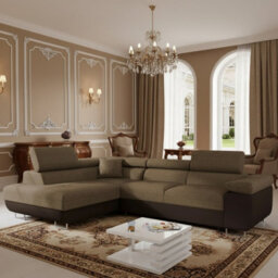 Torezio Corner Sofa Bed With Adjustable Headrests Sleeping Function Storage Upholstered Back 274X203X90 Brown And Beige Left